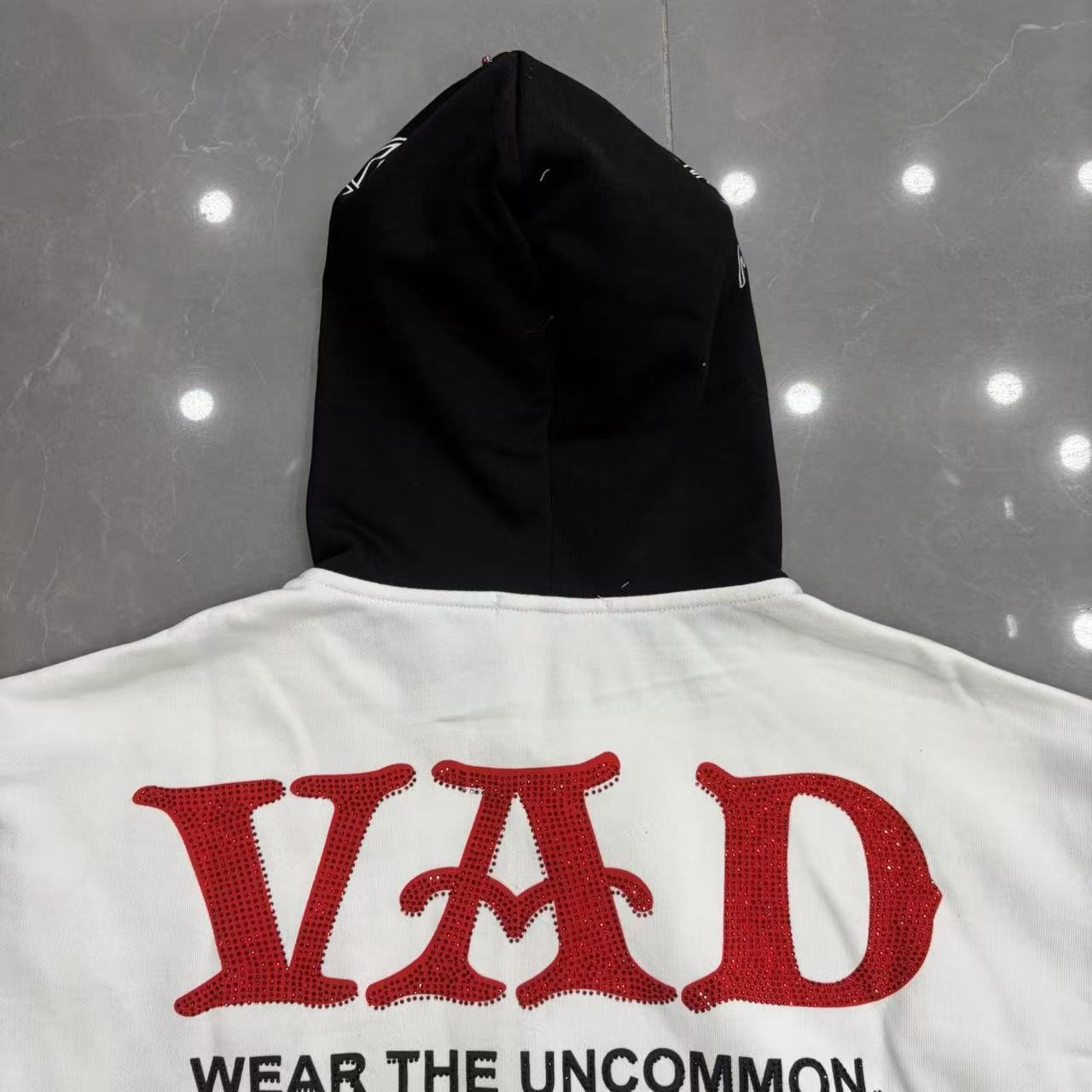 VARE ALL DAY Colorblock Rhinestone Zip Hoodie — detail