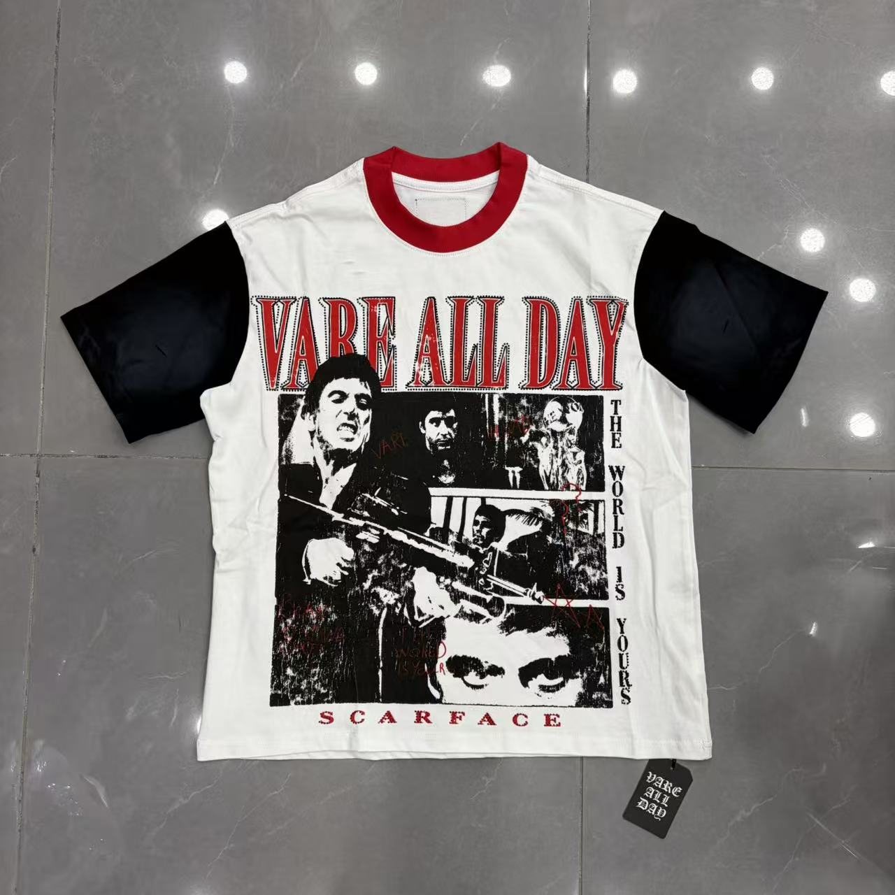 VARE ALL DAY Rhinestone Graphic Contrast-Sleeve T-Shirt — front