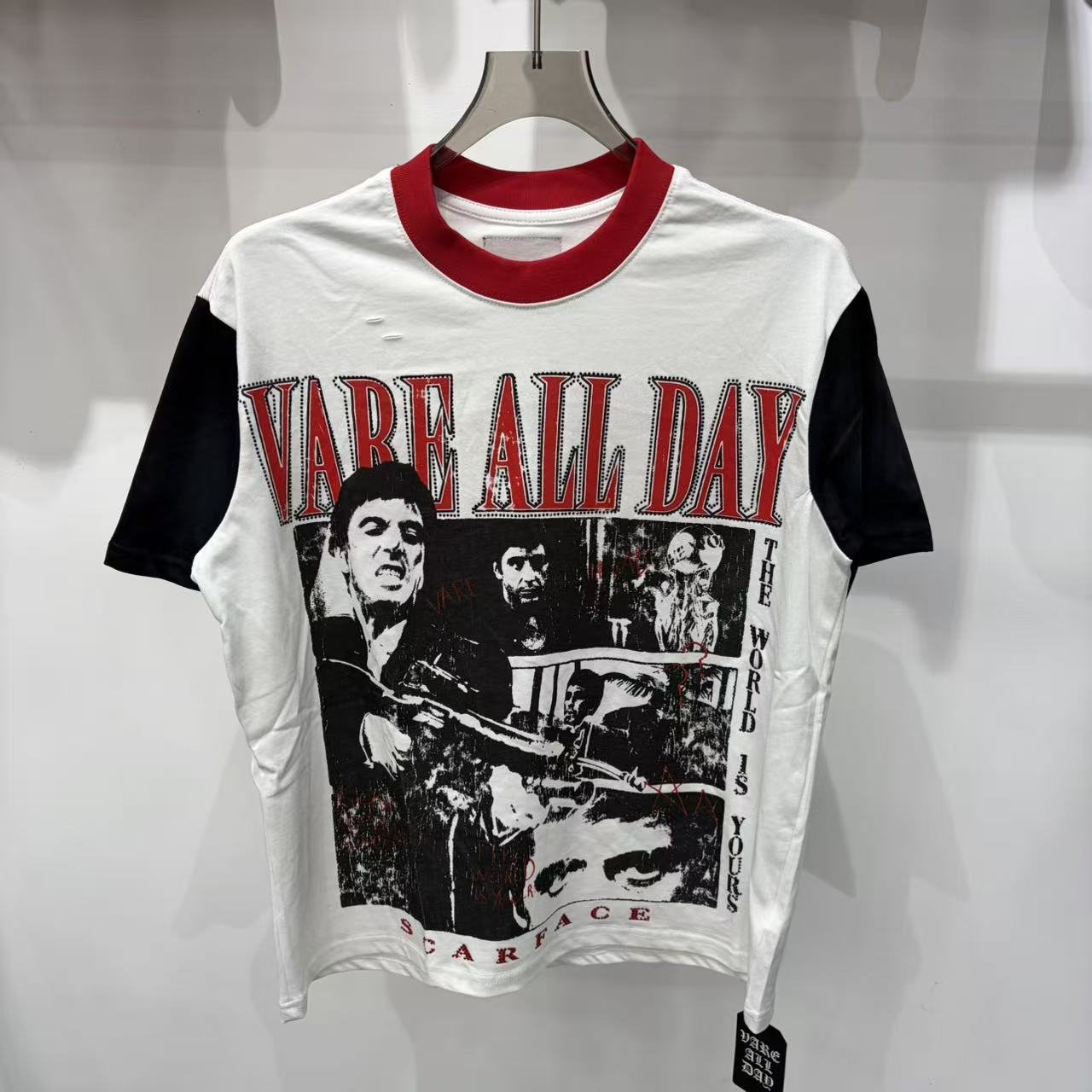 VARE ALL DAY Rhinestone Graphic Contrast-Sleeve T-Shirt — hero