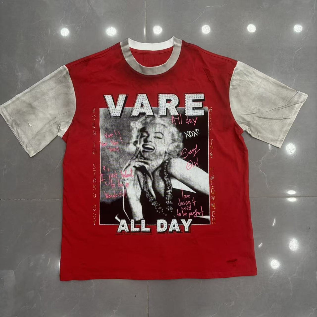 VARE ALL DAY Red Color Block Graphic T-Shirt — hero