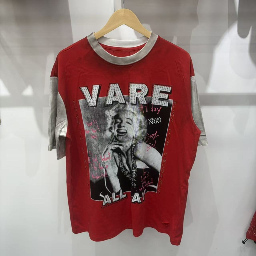 VARE ALL DAY Red Color Block Graphic T-Shirt — front