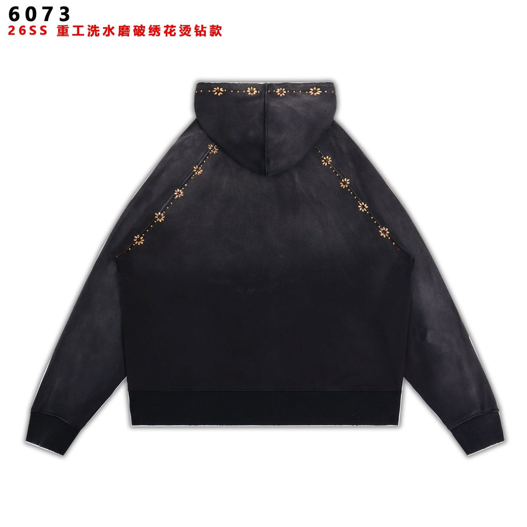 Valley Dreams Washed Black Collegiate Crest Zip Hoodie — back