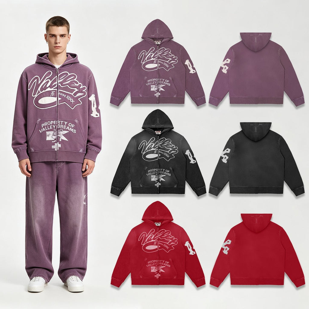 Valley Dreams Washed Full-Zip Graphic Hoodie — context