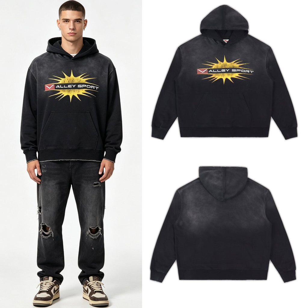 Valley Dreams Starburst Graphic Washed Black Hoodie — context