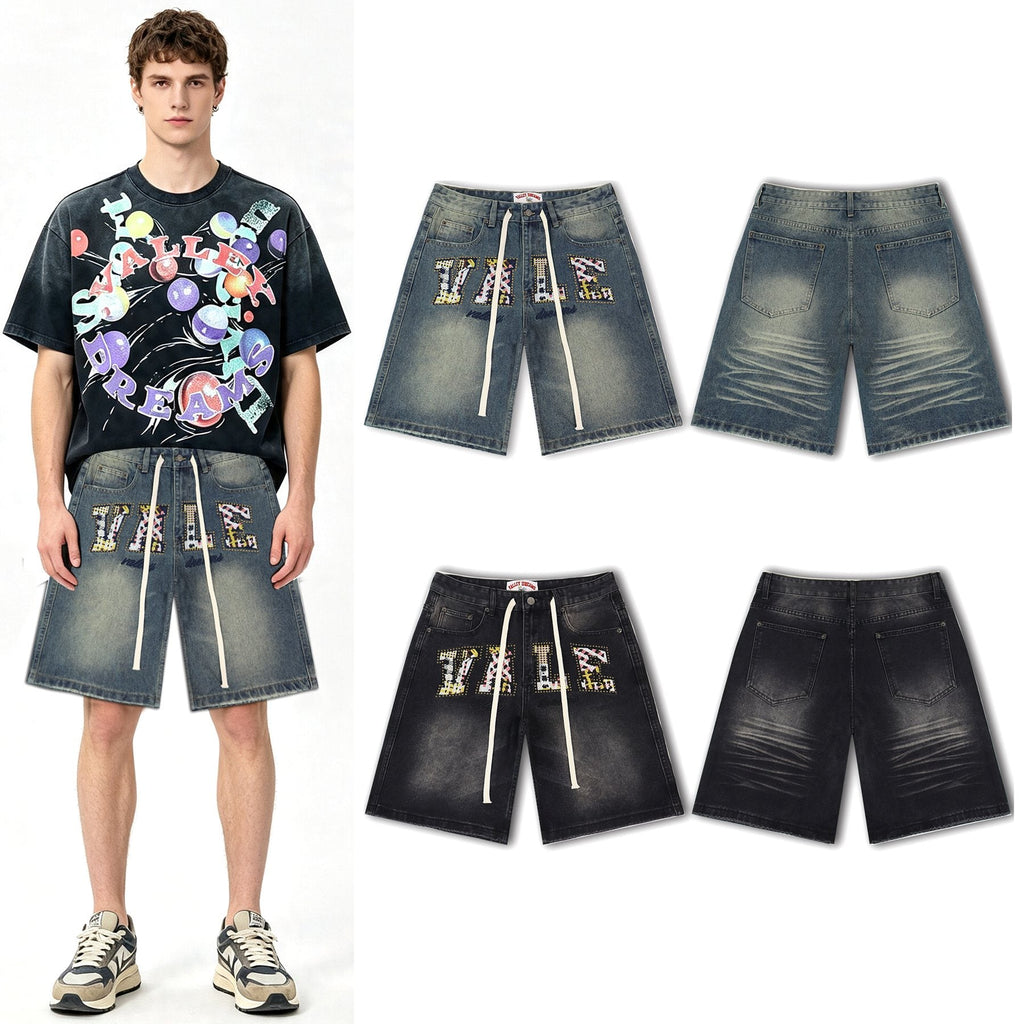 Valley Dreams Plaid Appliqué Rhinestone Denim Shorts — context