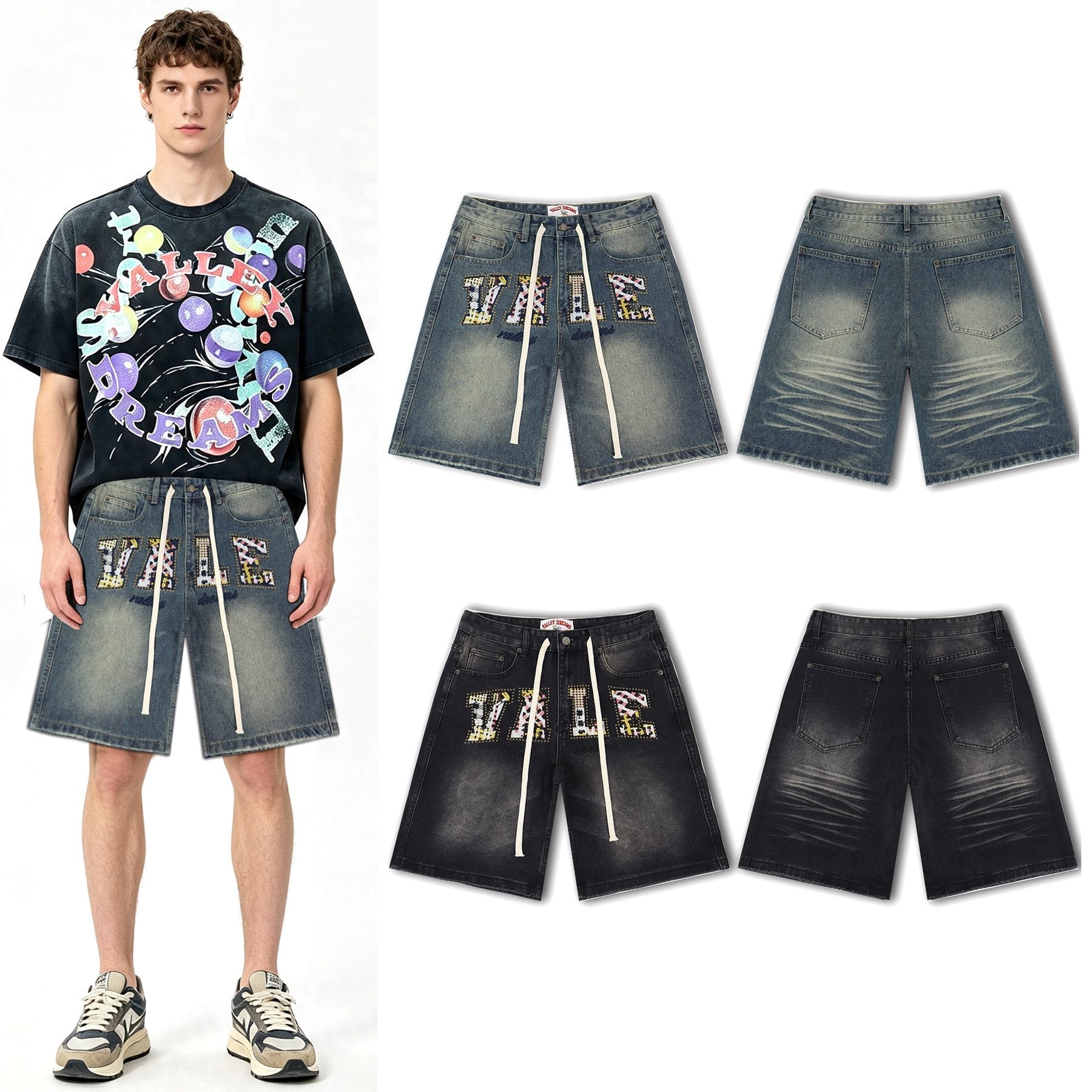 Valley Dreams Plaid Appliqué Rhinestone Denim Shorts — context