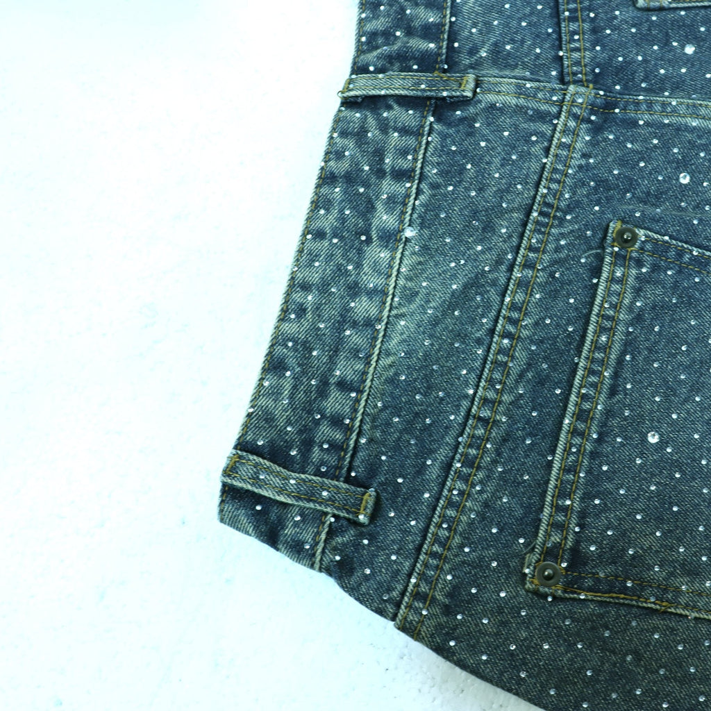 VALLEY Rhinestone Splatter Washed Denim Shorts — detail
