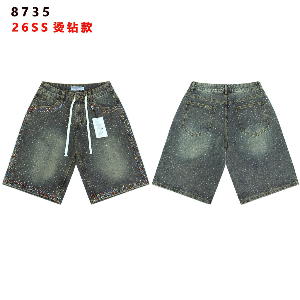 VALLEY Rhinestone Splatter Washed Denim Shorts — hero