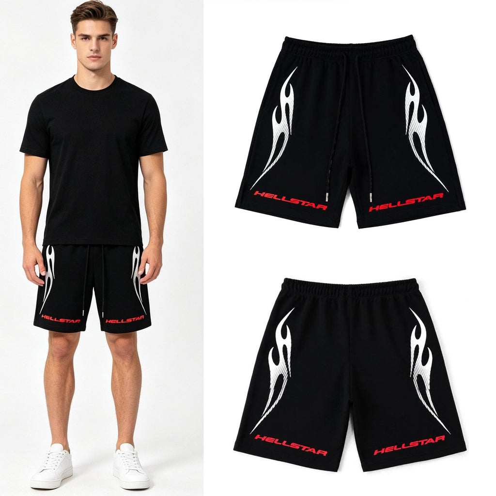 Hellstar Flame Graphic Drawstring Shorts — context