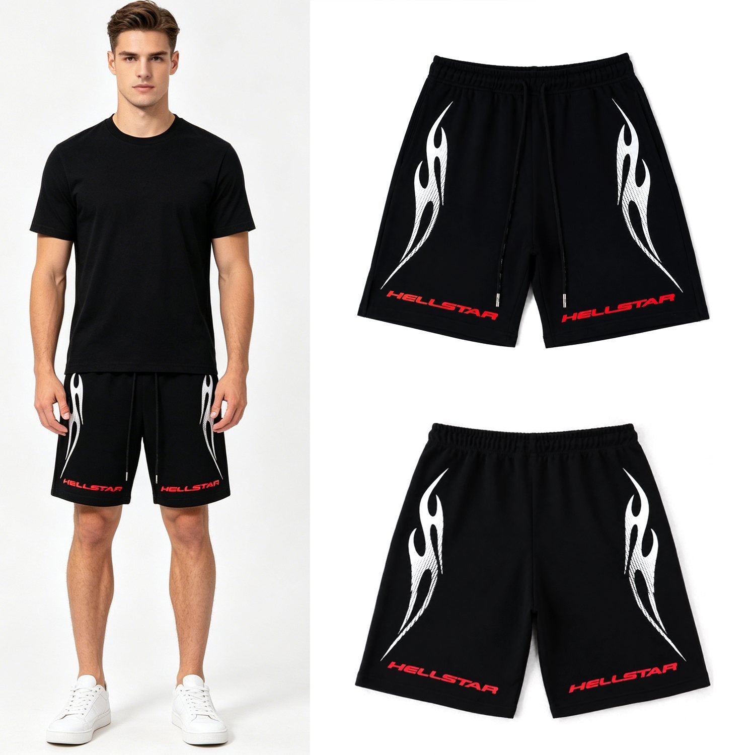 Hellstar Flame Graphic Drawstring Shorts — context