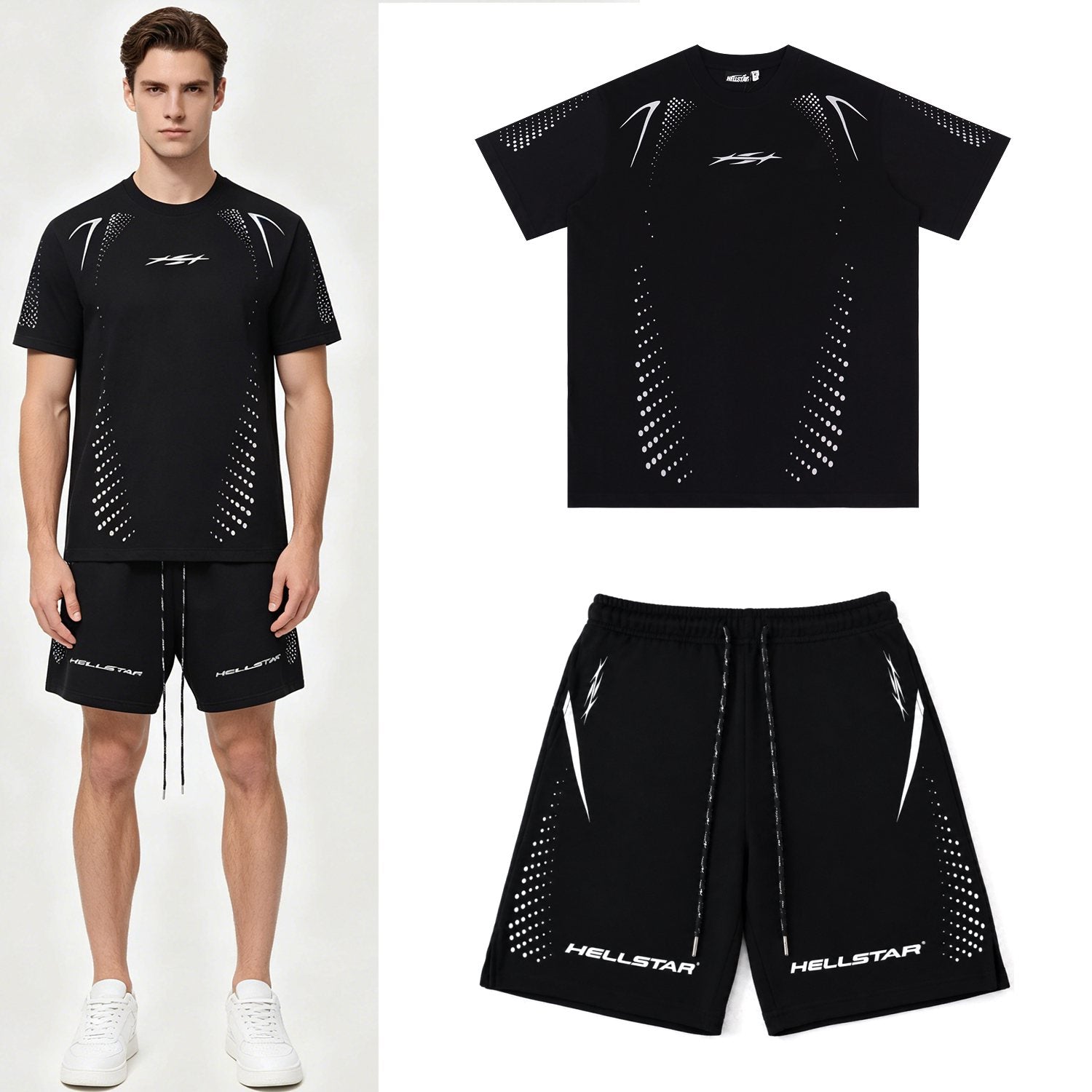 Hellstar Silver Line Graphic Shorts — context
