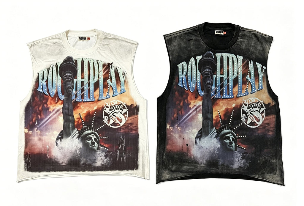 Rough Play Champion Graphic Sleeveless T-Shirt — comparison