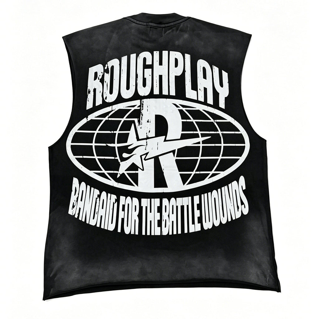 Rough Play Warning Globe Graphic Sleeveless T-Shirt — back