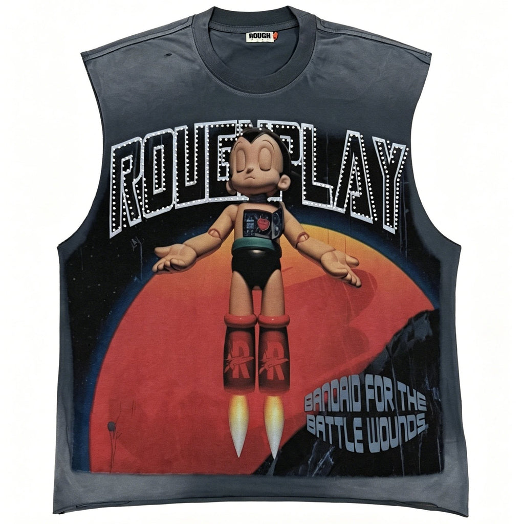 Rough Play Cartoon Graphic Sleeveless T-Shirt — front