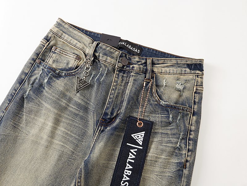 VALABASAS Washed Distressed Blue Jeans with Rear Patch — front