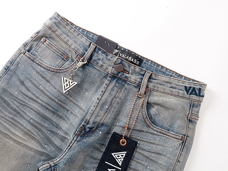 VALABASAS Light Blue Rhinestone Flared Jeans — detail