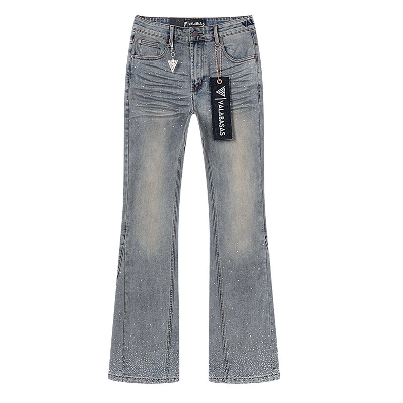 VALABASAS Light Blue Rhinestone Flared Jeans — hero