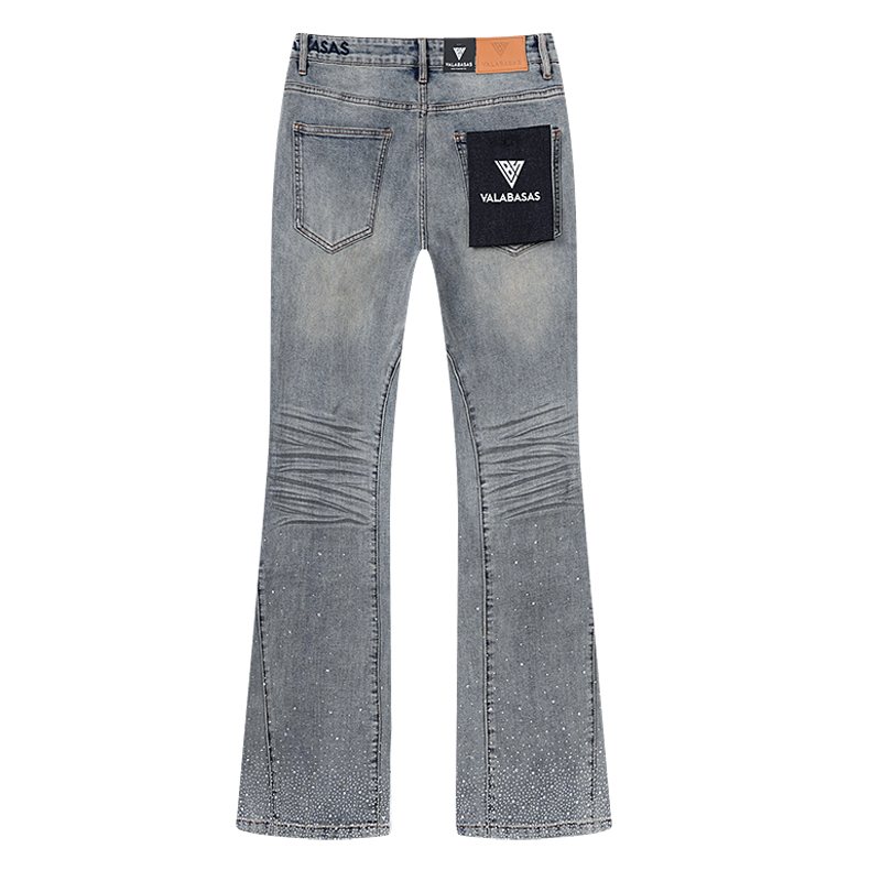 VALABASAS Light Blue Rhinestone Flared Jeans — back