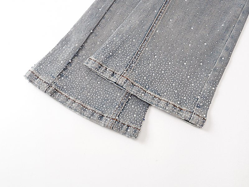 VALABASAS Light Blue Rhinestone Flared Jeans — detail