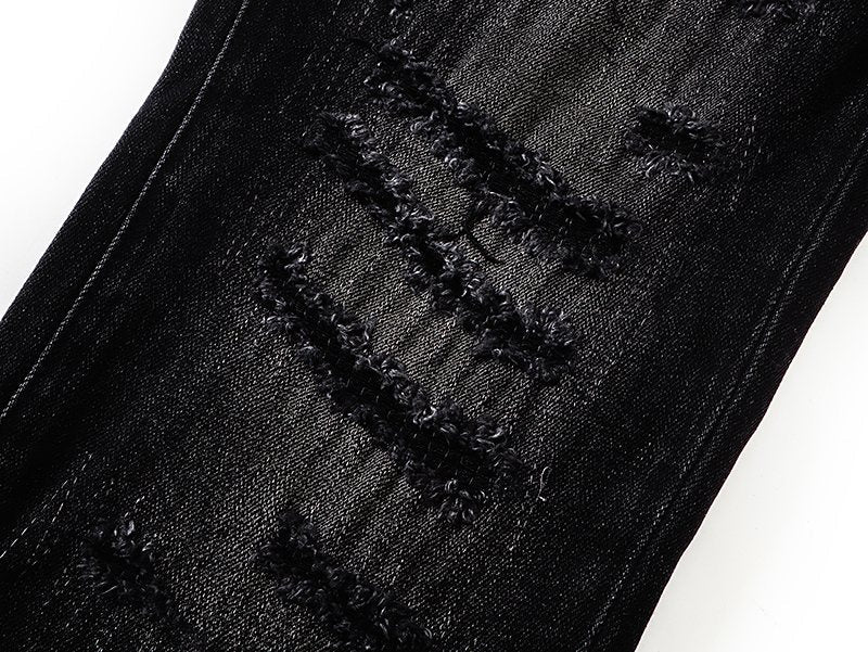 VALABASAS Washed Black Distressed Jeans — detail