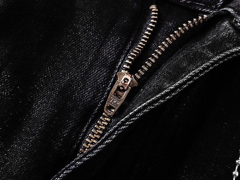 VALABASAS Washed Black Distressed Jeans — detail