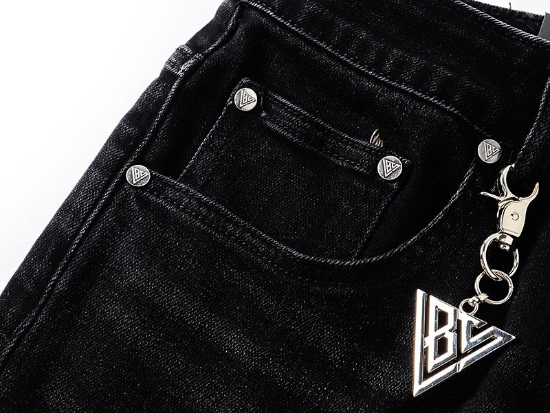 VALABASAS Washed Black Distressed Jeans — detail