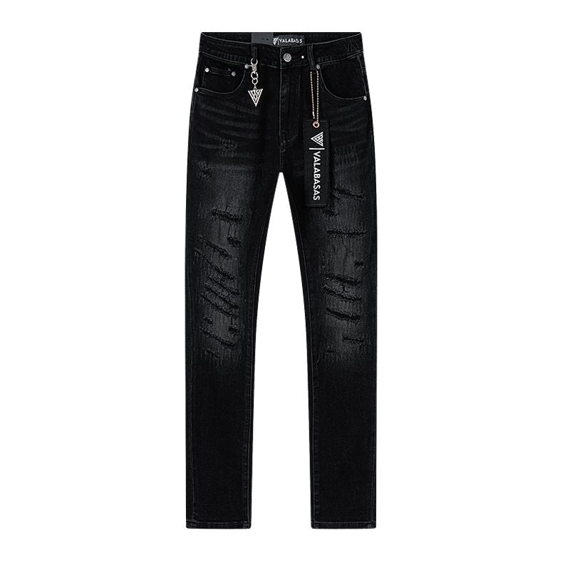 VALABASAS Washed Black Distressed Jeans — front