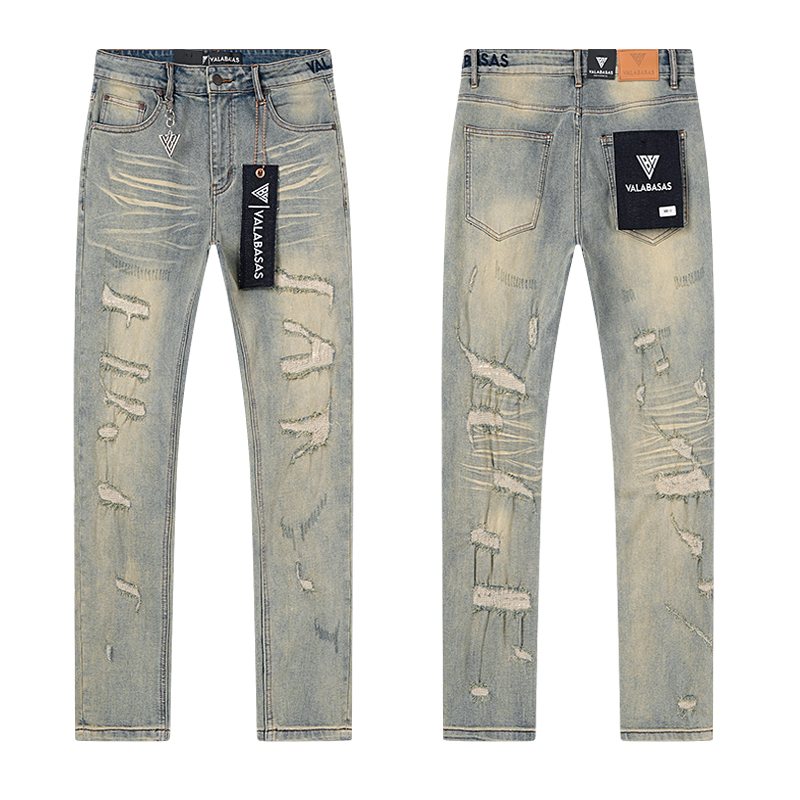 VALABASAS Light Blue Distressed Repair Jeans — hero