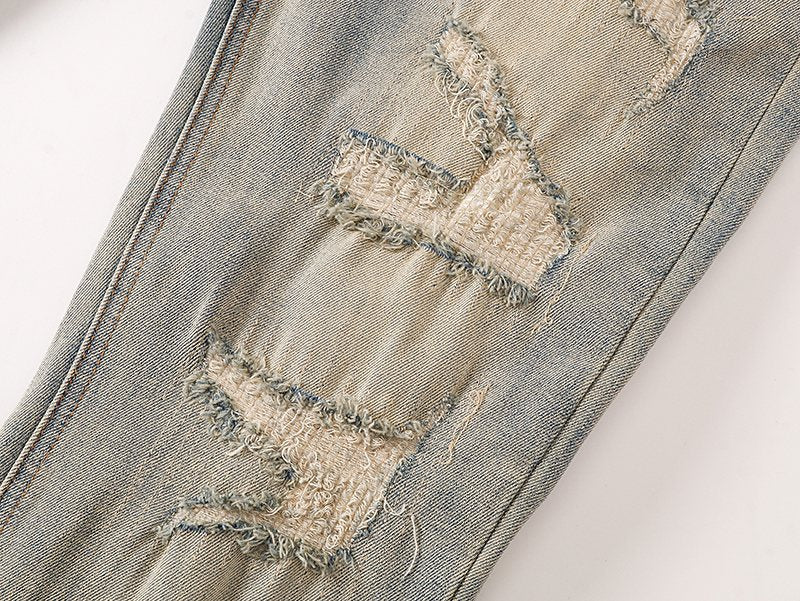 VALABASAS Light Blue Distressed Repair Jeans — detail