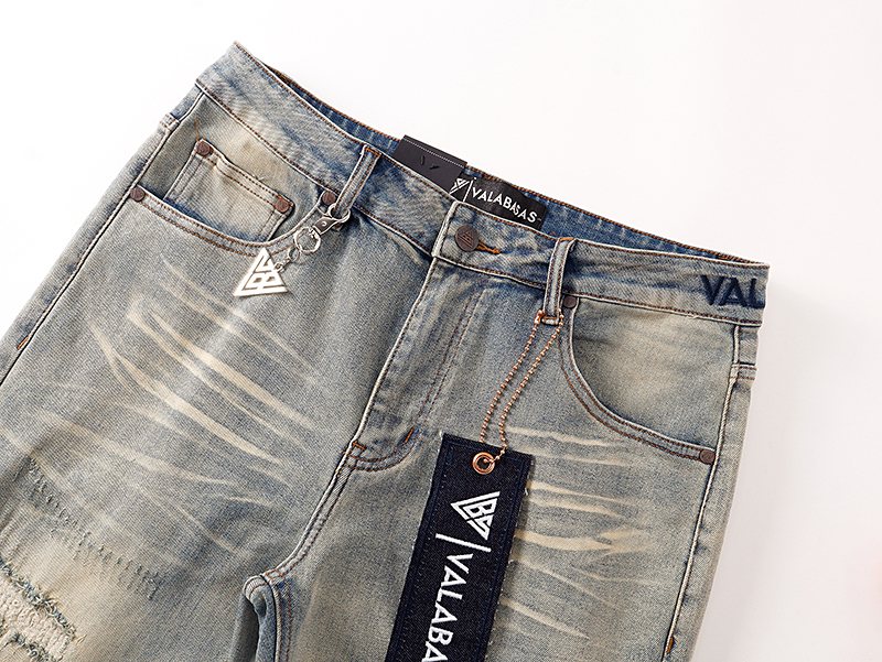 VALABASAS Light Blue Distressed Repair Jeans — detail