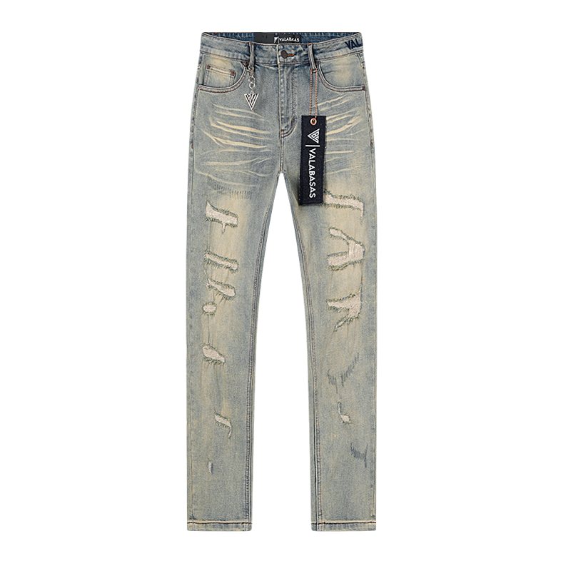VALABASAS Light Blue Distressed Repair Jeans — front