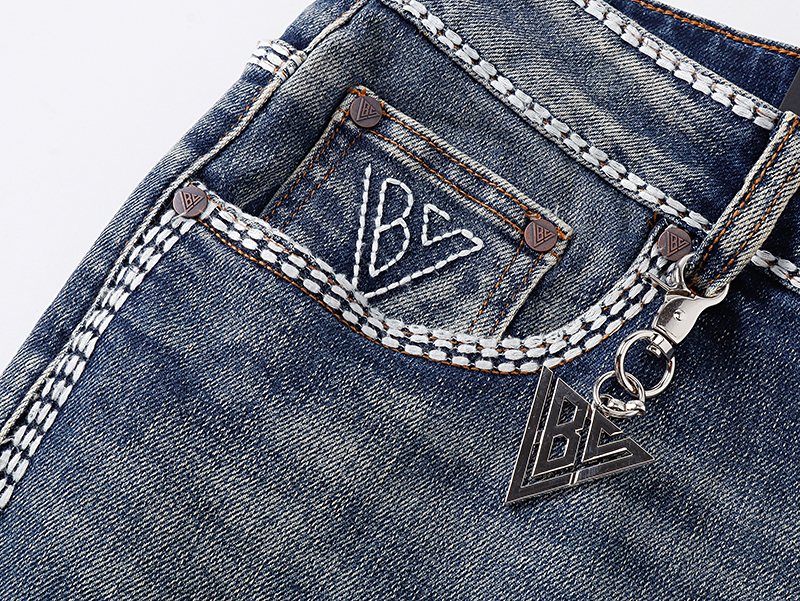 VALABASAS Washed Blue Contrast-Stitch Jeans — detail