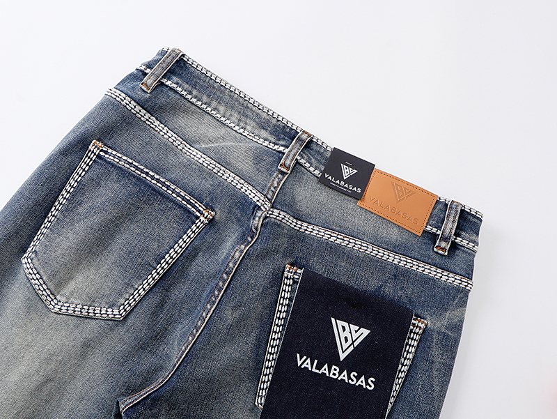 VALABASAS Washed Blue Contrast-Stitch Jeans — detail