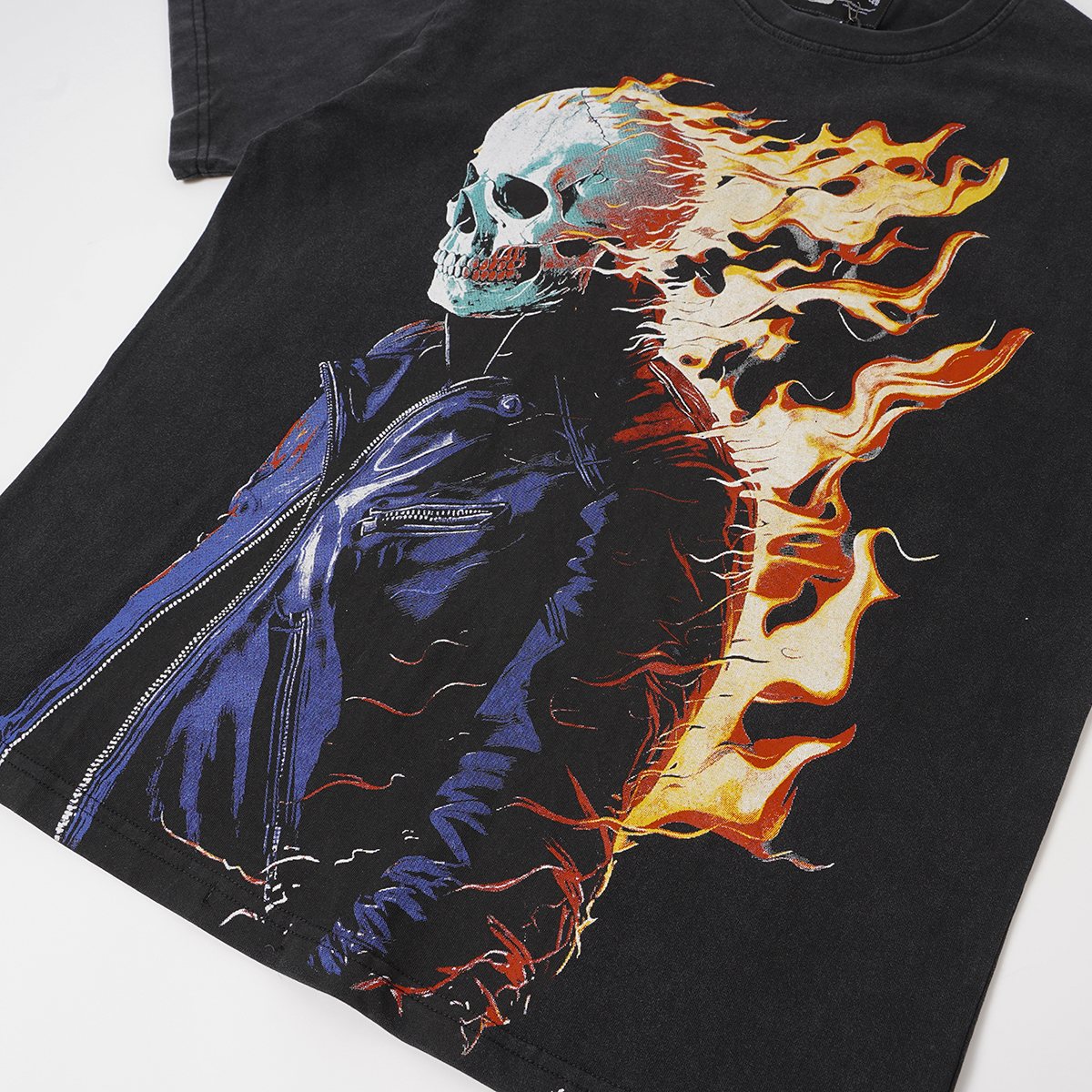 Godspeed Flaming Skull Washed Black Graphic T-Shirt — detail