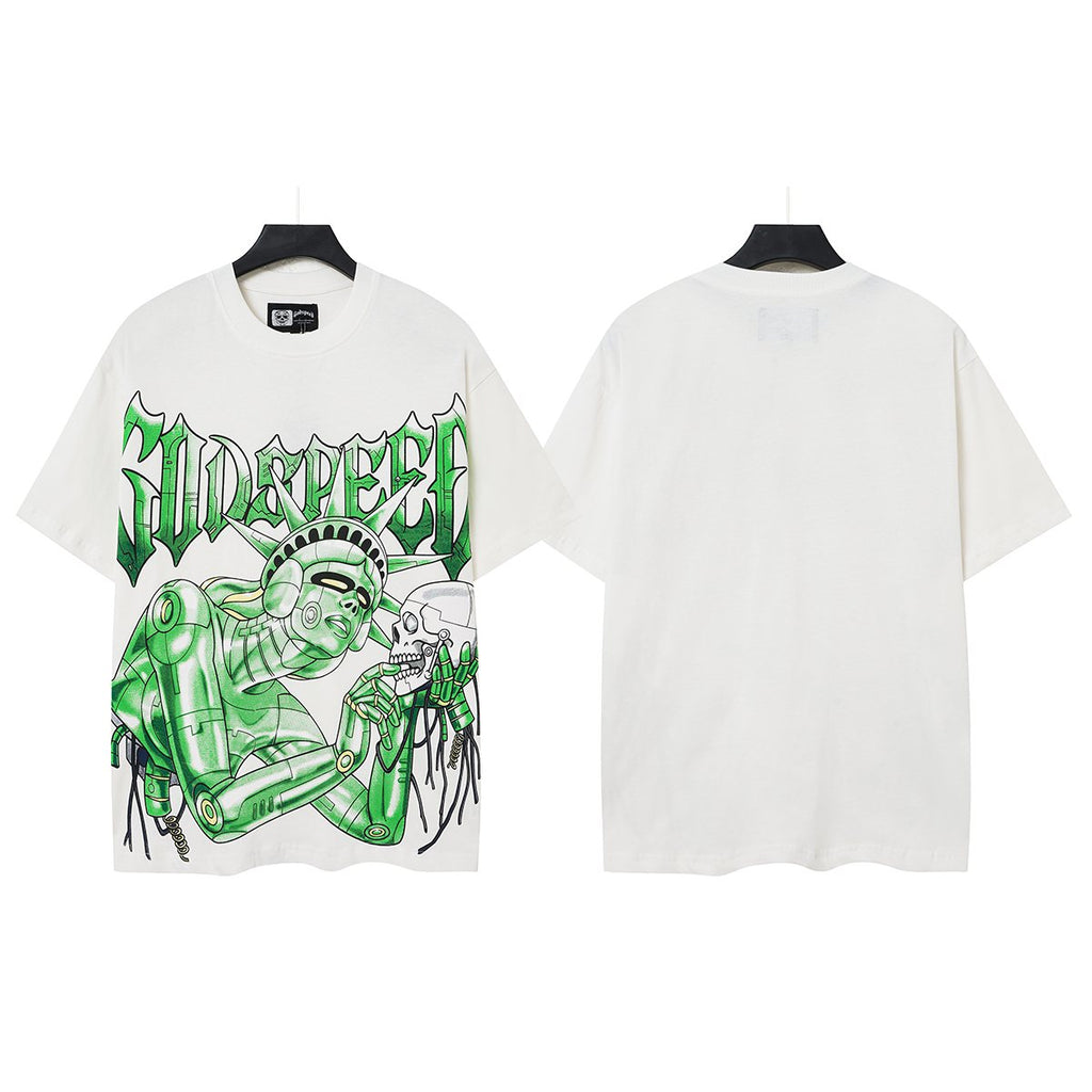 Godspeed Green Front Graphic White T-Shirt — front