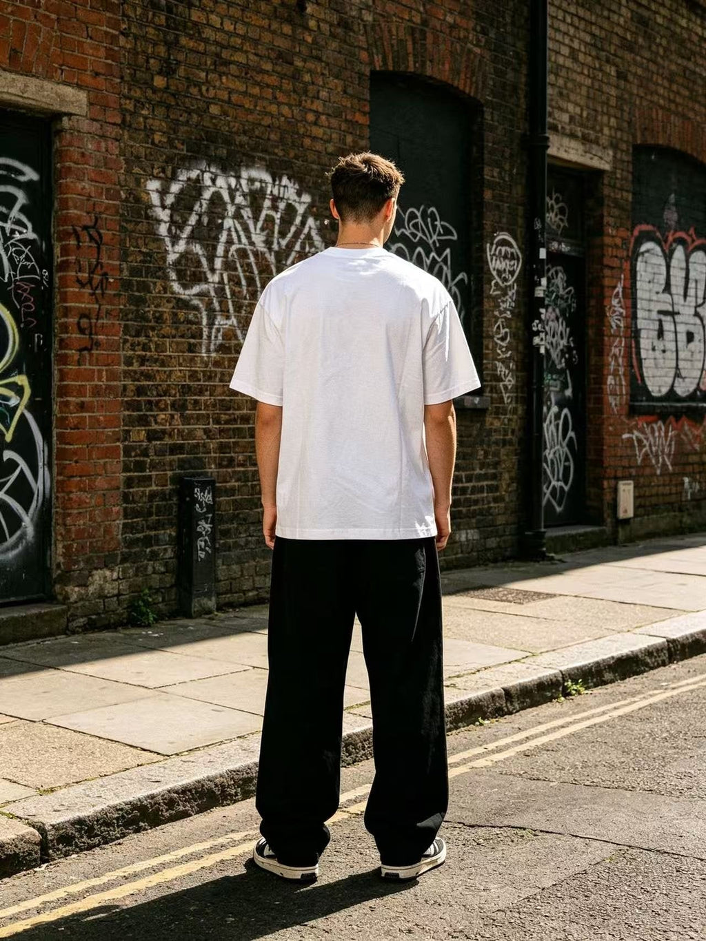 Godspeed Green Front Graphic White T-Shirt — model