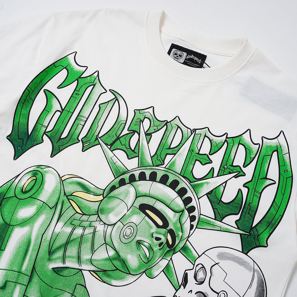 Godspeed Green Front Graphic White T-Shirt — detail
