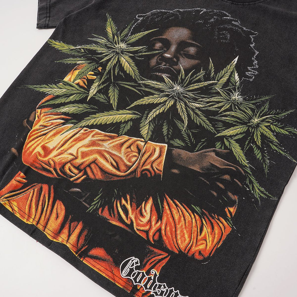 Godspeed Leaf Graphic Washed Black T-Shirt — detail