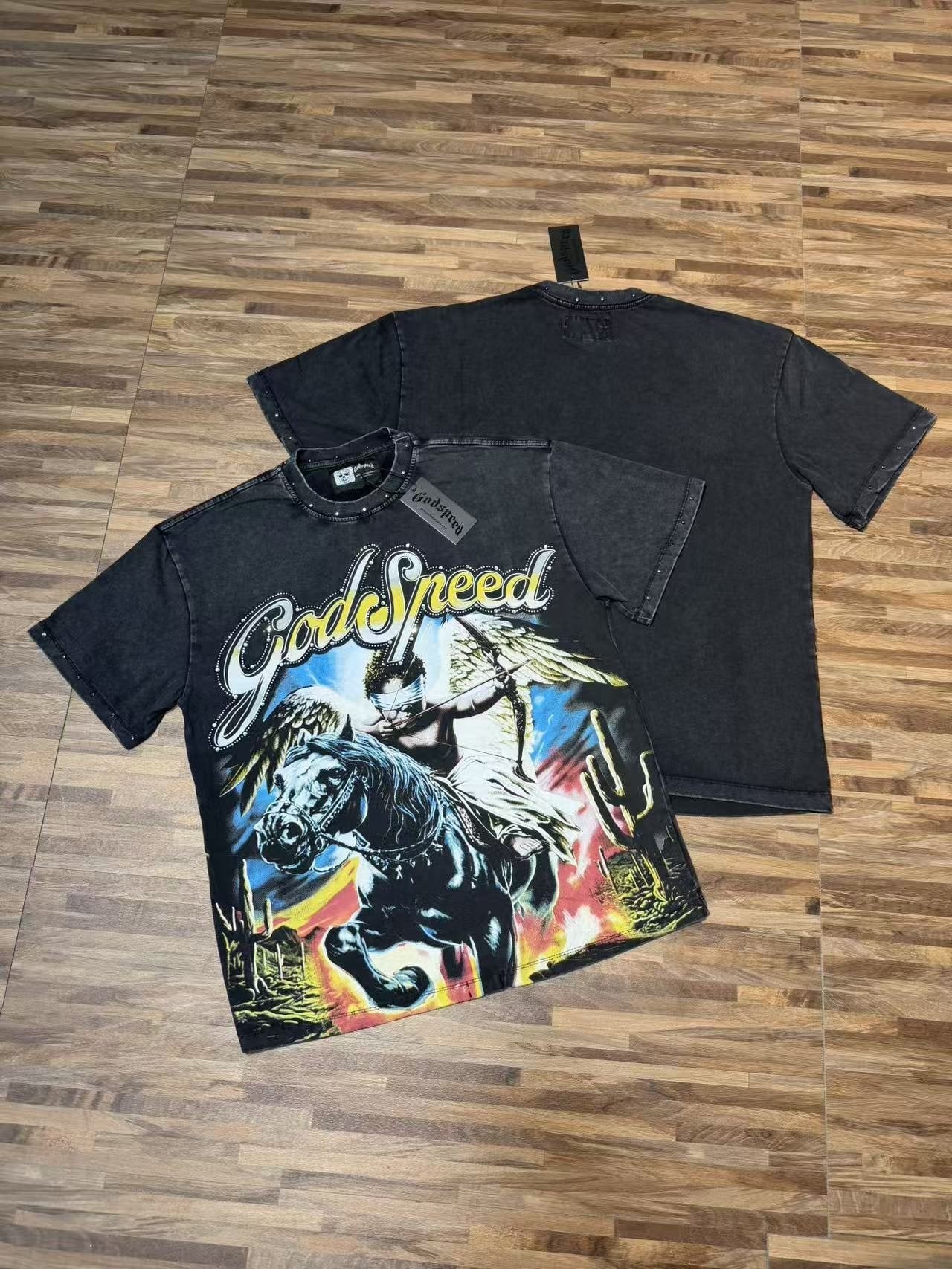 Godspeed Angel Horse Rhinestone Graphic T-Shirt — context