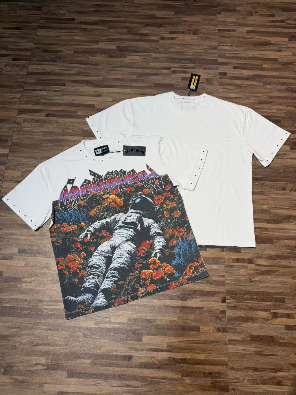 Godspeed Astronaut Flowers Studded Short-Sleeve T-Shirt — context