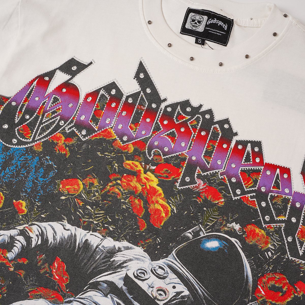 Godspeed Astronaut Flowers Studded Short-Sleeve T-Shirt — detail