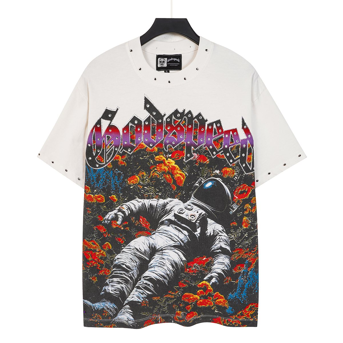 Godspeed Astronaut Flowers Studded Short-Sleeve T-Shirt — front