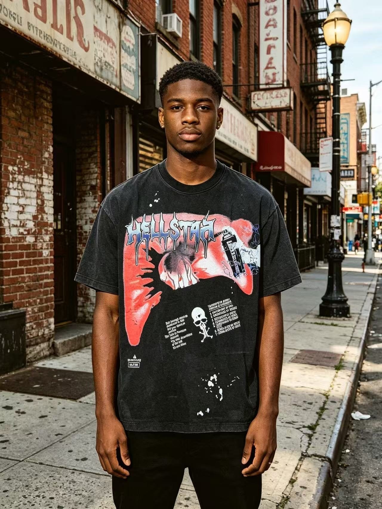 Hellstar Washed Black Front & Back Graphic T-Shirt — front