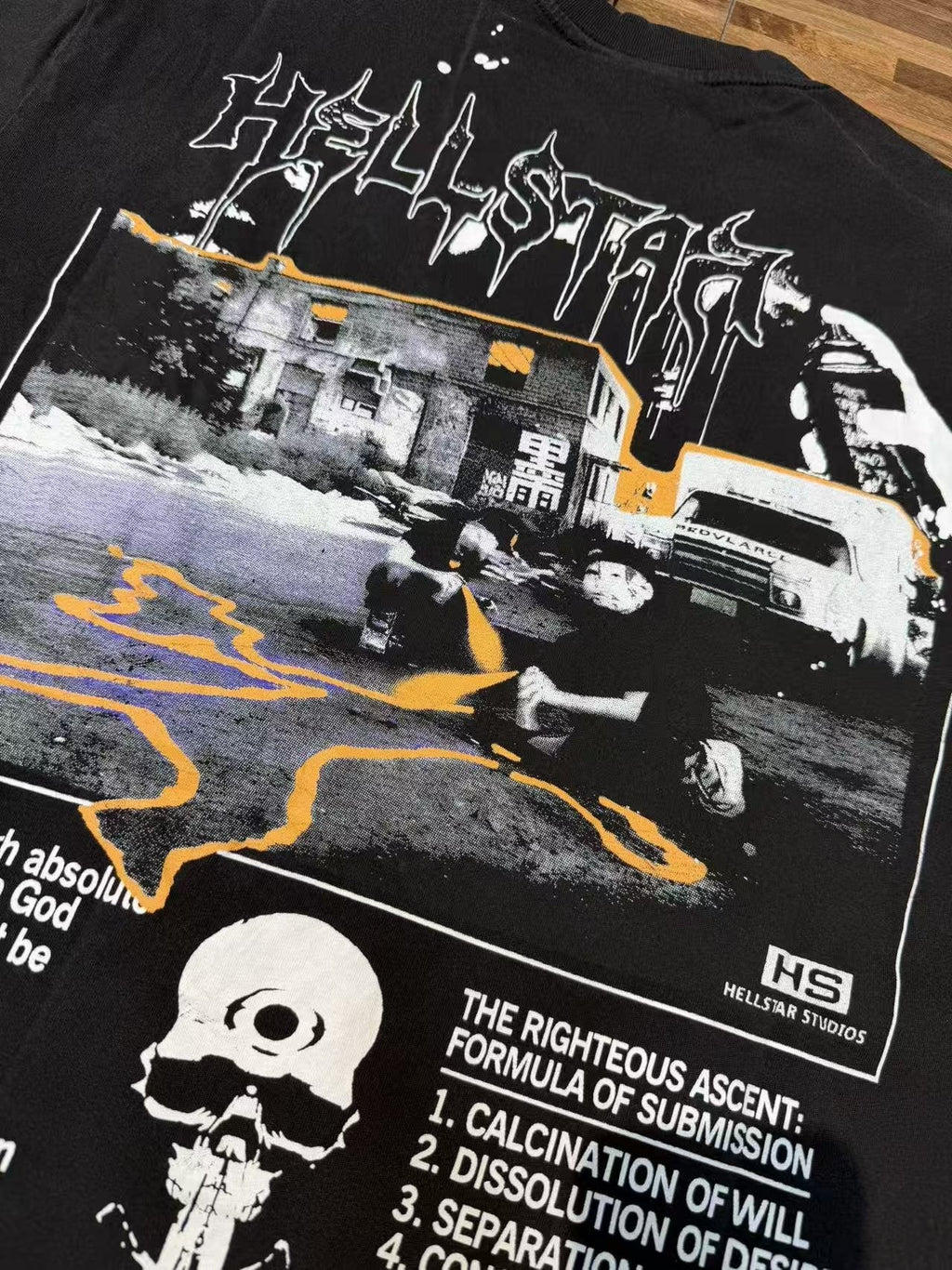 Hellstar Washed Black Front & Back Graphic T-Shirt — detail