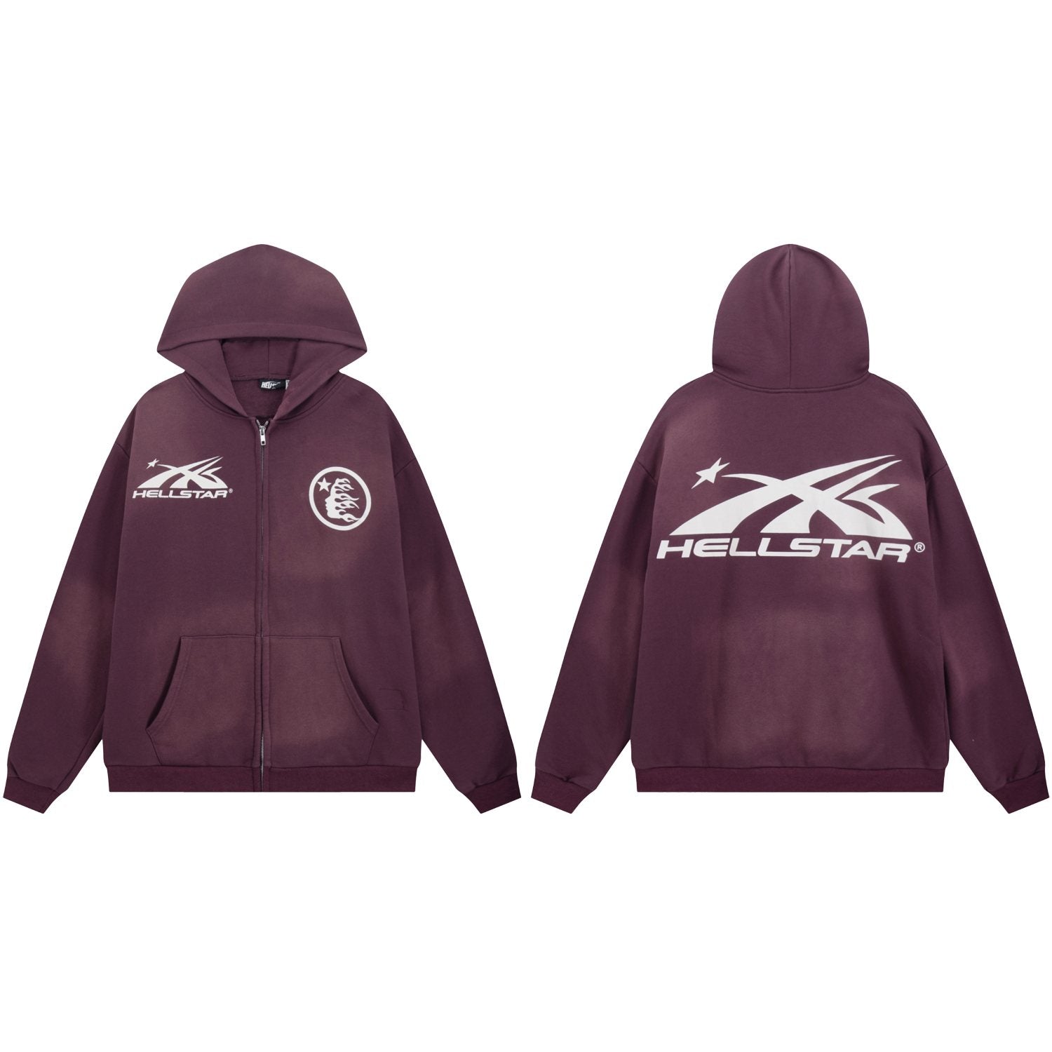 Hellstar Washed Full-Zip Graphic Hoodie — front