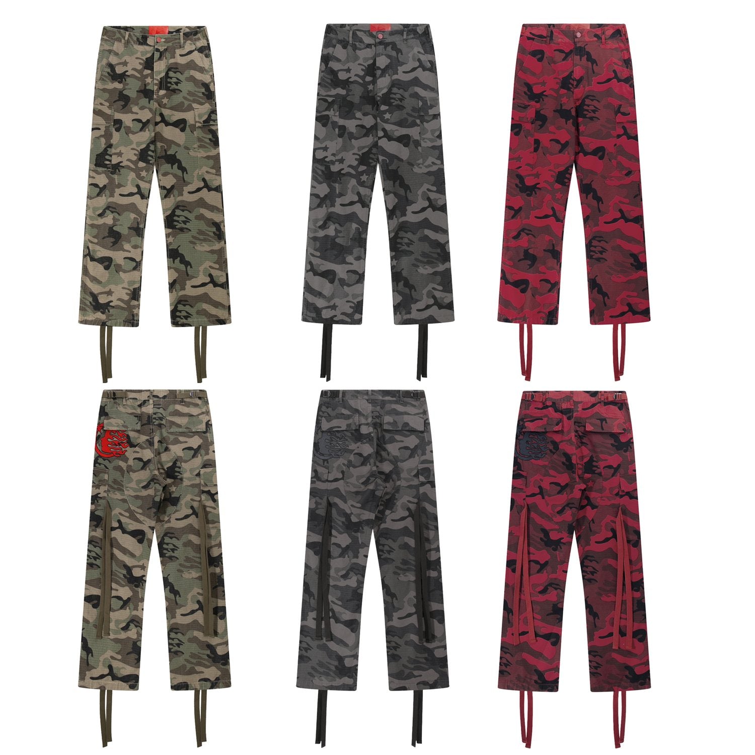 Hellstar Camo Cargo Pants with Strap Details — comparison