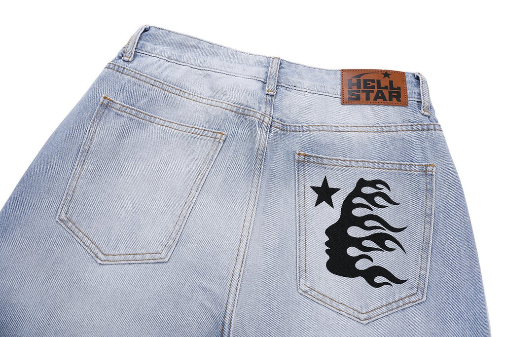 Hellstar Thorn Graphic Light Blue Jeans — detail