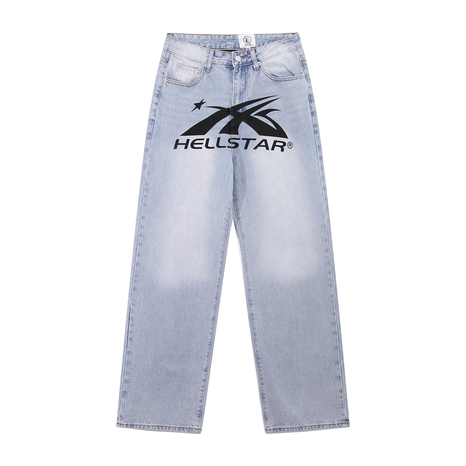 Hellstar Light Blue Washed Graphic Jeans — hero