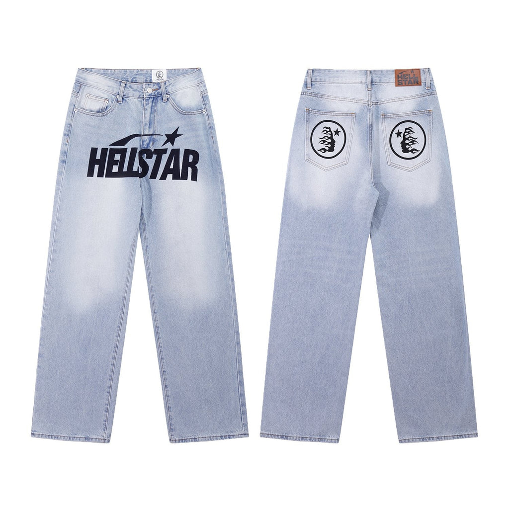 Hellstar Light Blue Washed Graphic Jeans — hero