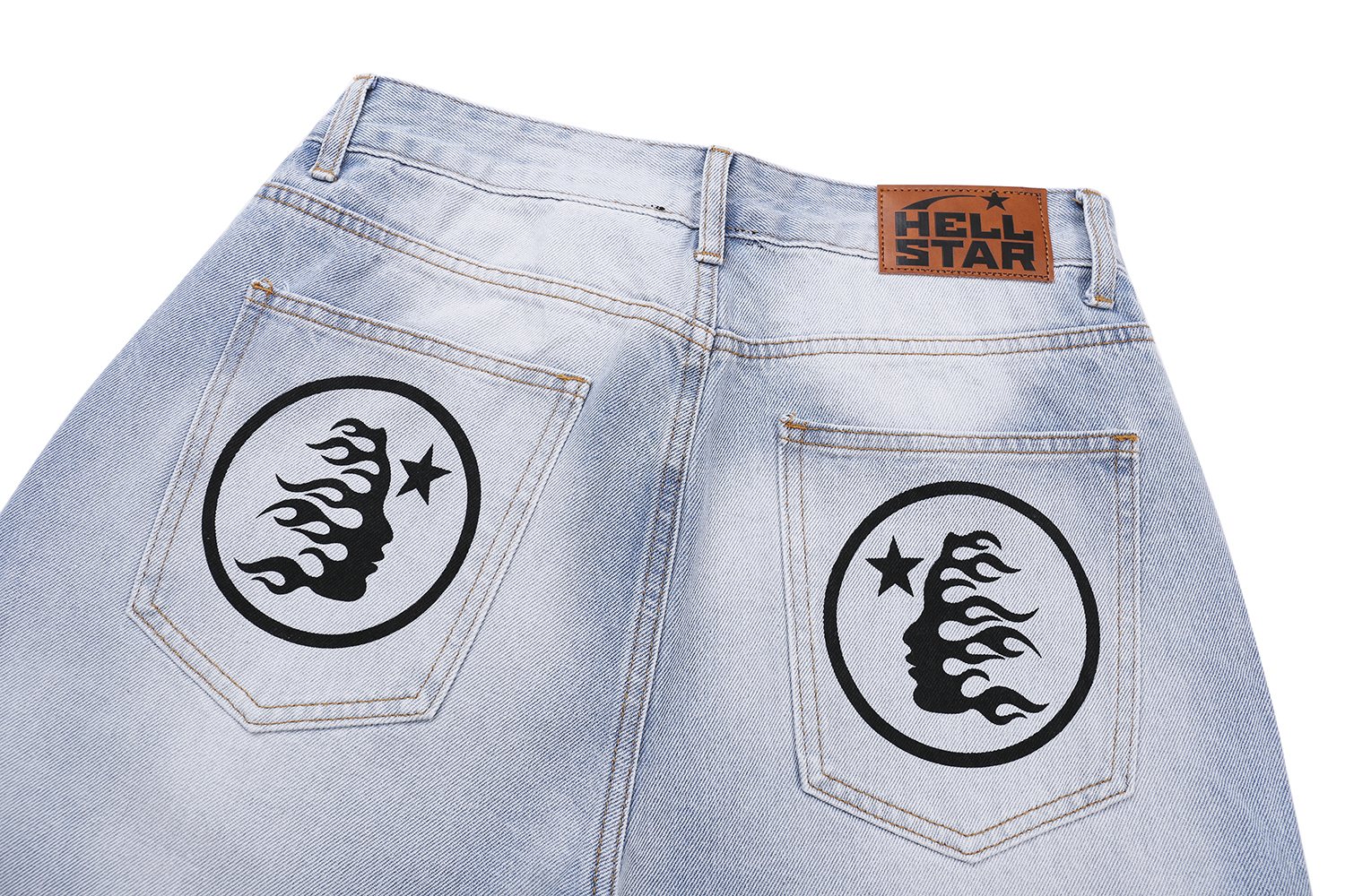 Hellstar Light Blue Washed Graphic Jeans — detail